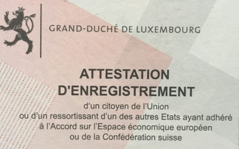 Photo de l'attestation d'enregistrement au Luxembourg.