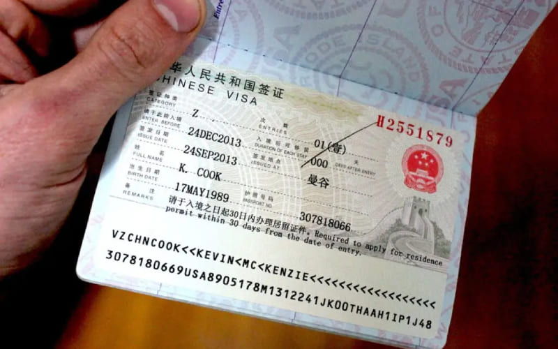 Photo d'un visa de travail chinois, le visa Z.