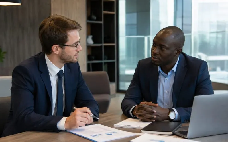 Une réunion de travail entre un français et un sénégalais.