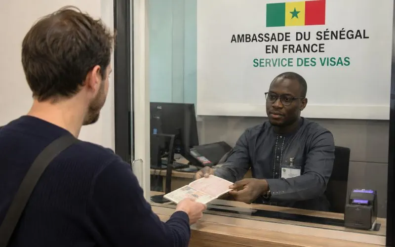 Européen recevant son visa de la part du service des visas de l'ambassade de france du sénégal.