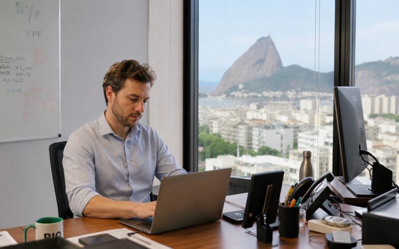 Un français travaillant au Brésil. dans un bureau. 