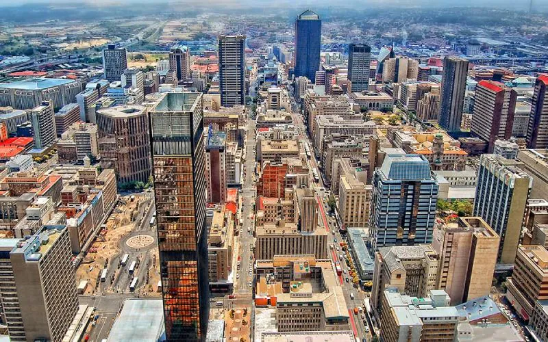 Le quartier d'affaires de johannesburg vue du ciel. 